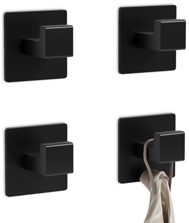 BVL Handtuchhaken Schwarz, 4 Stück Haken Selbstklebend, Eckig Klebehaken Wandhaken Selbstklebend