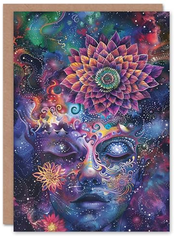 Artery8 Esoteric Universe Psychedelic Cosmic Portrait Blank For Him Or Her Art Birthday Card