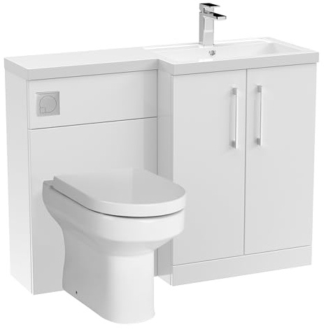 Balterley Vanity Unit with Basin, WC Unit with Toilet Pan, Seat, Cistern, Floor Standing 2 Door Soft Close Vanity, Toilet Pan with Soft Close Seat, Right Hand Bathroom Sink Storage (White)