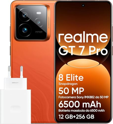 realme GT 7 Pro 5G Teléfonos móviles,12+256 GB, Procesador Snapdragon 8 Elite, 6.78 Pantalla RealWorld Eco², Cámara de instantáneas ultranítidas con IA, Android Smartphone,IP69,Naranja, con cargador.