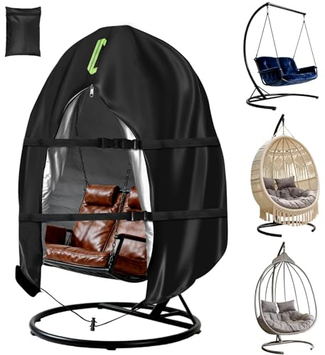 ANOMM Housse de Chaise Suspendue pour Patio en Forme d'œuf, 230 x 200cm | Imperméable Housse de Protection Fauteuil Suspendu avec Fermeture Éclair, Anti-UV Tissu Oxford 210D Bache Chaise Suspendue