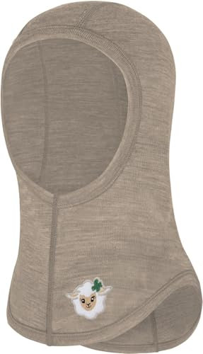 normani Baby Woll Sturmhaube Thermo Balasclava Schlupfmütze aus Wolle Wintermütze Skihaube Unterziehmütze Sturmmaske aus 100% Merinowolle von 0 bis 8 Jahre Farbe Beige Größe 62/74