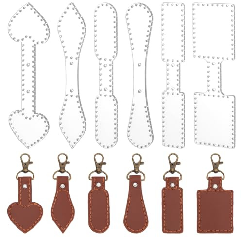 WEBEEDY 6 Arten Leder Schlüsselanhänger Acryl Schablone klar Schlüsselanhänger Muster Schablone Wiederverwendbar Handmade Leder Schlüsselanhänger Vorlage für Erwachsene Anfänger