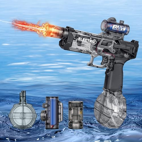 YOOHBERRYS Wasserpistole Elektrisch, Elektrische Wasserpistole Große Kapazität 500cc, Wiederaufladbar Wasserpistole Kinder mit Blitzeffekten, Automatische Wasserpistole Für Pool, Strand, Garten (Grau)