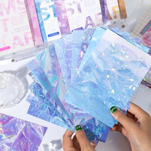 56Blätter Holographische Aufkleber Papier Selbstklebend Film PET Und Glitzerpapier Set,Scrapbooking Stickers Papier Für DIY Journal Scrapbook Zubehör Kartenherstellung Album,Collage, als Geschenk