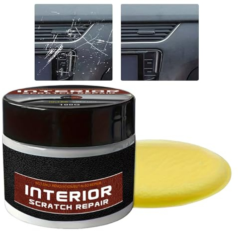 Reparaturset für Armaturenbrett-Kratzer, 100g Kunststoffpflege Auto, Auto Armaturenbrett Restaurator mit schwamms, Auto Kunststoff Kratzer Entfernen, Kratzer Entferner & Auffrischer für Innen & Außen