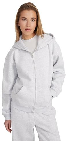 Style & Republic Damen Cropped Zip Hoodie aus Baumwollfleece – Oversized Fit, RIPP-Details, gemütlich, Hochwertig & stylisch mit Reißverschluss, Hell Grau S