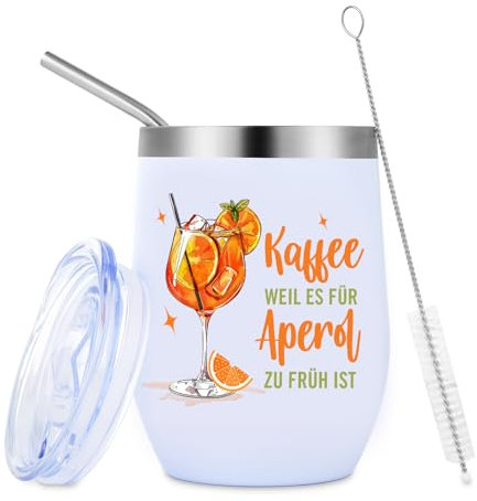 12 oz Aperol Edelstahl Weinglas,Doppelt isolierter Becher mit Deckel,Weinglas mit Strohhalm und Strohbürste,Partygeschenke für Damen,Reiseweinglas für Milch,Kaffee,Wein,Bier,Sekt und Cocktails