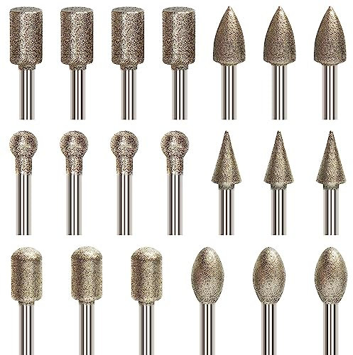 20 Stück Diamant Fräser Set, Dremel Schleifaufsätze Dremel Polieraufsätze mit 1/8 Schaft (3,175mm) - Ideal für Stein, Glas, Keramik, Metall - Professionelles Gravieren, Schleifen, Polieren