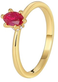ANAZOZ Women Rings Anniversary Marquise with Lab Created Ruby and Moissanite, Women Ring Yellow Gold 18 Karat, Gold, Size K 1/2