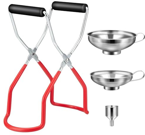 Juego de 4 embudos de acero inoxidable, embudo de mermelada, embudo con mango y elevador de cristal, embudo para almacenar especias, líquidos, polvo, confitura de frijoles