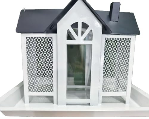 NINMORTH Vogelfutterstation für große Kapazität, Metall, mit Haus-Design, für Garten, Terrasse und Baum, für Rot oder Weiß