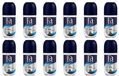 12x Fa MEN Sport Deo Roll-On Deodorant Zitrusgrüner Duft,intensive Frische auf der Haut,erleben Sie einen sportlichen-frischen Duft für einen 72h effizienten Schutz gegen Körpergeruch,50ml (12er Pack)