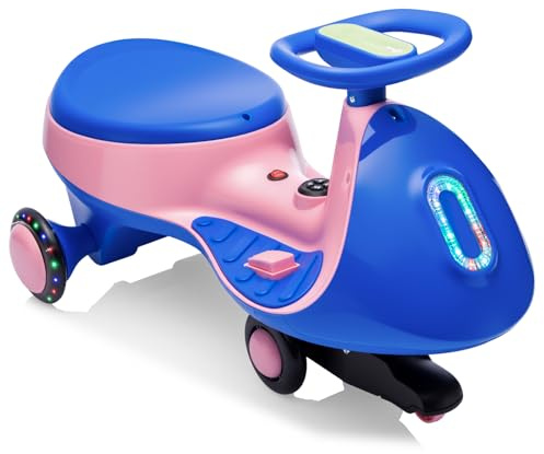 LALAHO Macchina Elettrica Per Bambini 12 V con Pedale, Auto Elettrica con 2 Velocità, Luci LED, Bluetooth, Protezione Antiribaltamento, 3 Anni in su (Blu-rosa)