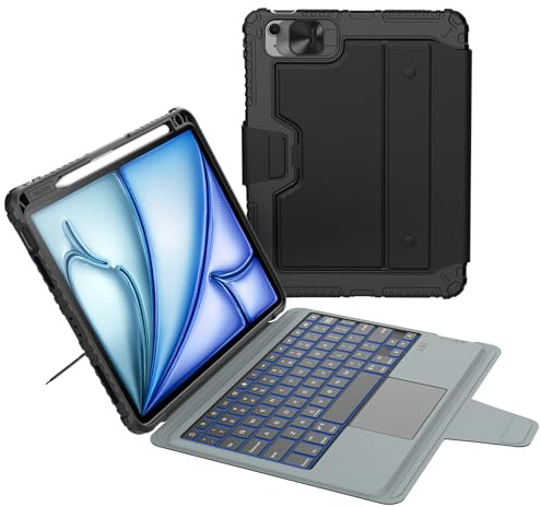 Nillkin iPad Air 11-inch (M4/M3/M2) Case with Detachable Keyboard, iPad Pro 11(1st/2nd/3rd/4th Gen) & Air 5th/4th Generation Rugged Keyboard Case, 7 Colors Backlit, Trackpad, Portrait/Landscape Modes
