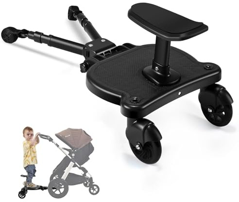 Buggy Board mit Sitz, Kinderwagen Trittbrett, Anpassbare Pedale Buggy Board, 360°Zweirad Design für Jeden Kinderwagen Erhältlich