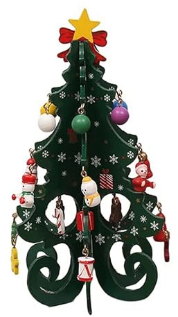 Kikumi Décorations D'arbre de Noël en Bois 3D Vibrantes, 6 Pièces, pour Fête de Noël (Vert)