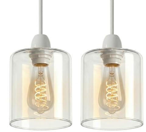 Lot de 2 petits abat-jours cylindriques en verre transparent - 9 cm x 15 cm - Abat-jour moderne de rechange pour plafonnier - E27 facile à installer pour cuisine, salon, lampe de décoration
