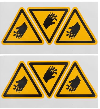 SHINEOFI 6pcs Hazard Stickers Warning Labels Waterproof Pvc Sticker for Machinery and Industrial Equipment, Hand Protection Safety Signs, Easy to Apply and Remove