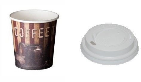 MSU Vasos de Carton Cafe, te, infusiones + Tapa Vaso cúpula - Paquete 100 Unidades (120 CC)