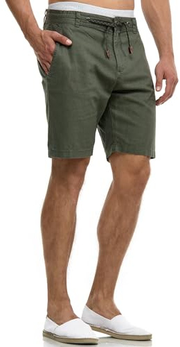 Indicode Herren Bowmanville Shorts aus Leinen & Baumwolle | Herrenshorts Freizeitshorts Army, S