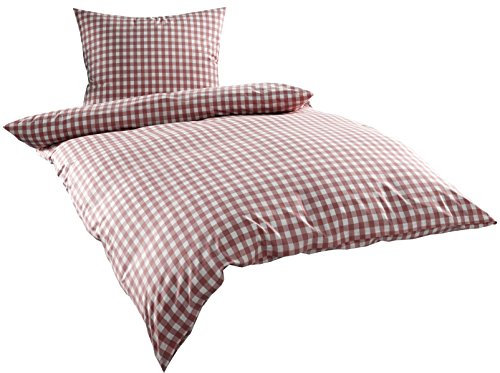 Mako Batist/Mako Perkal Landhaus Bettwäsche Karo Oslo kariert (140 cm x 200 cm + 70 cm x 90 cm, Rot - Karo)