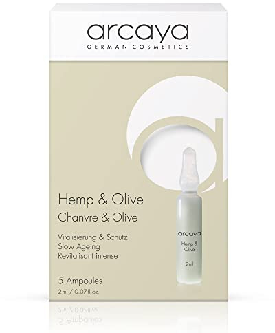 arcaya Feuchtigkeits Gesichts-Ampullen mit Omega Säuren | Hemp&Olive Slow Aging Ampulle | Gesichtsserum mit aufbauender und schützender Wirkung