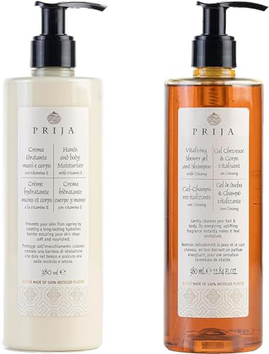 Prija Hand- und Körperlotion mit Vitamin E und Vitalisierendem 2-in-1-Duschgel und Shampoo mit Ginseng-Extrakt-Packung 2 x 380ml