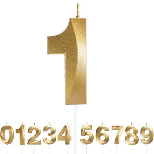 URAQT Geburtstag Zahl Kerzen, Gold Glitzer Geburtstagskerzen, Dekorative Geburtstagstorte, Hochzeitsparty, Abschlussfeier Usw 1
