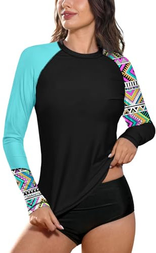 BesserBay Damen UV Shirt Damen Langarm Bademode Rash Guard Tankini UPF 50+ Schwarz Gr.- 38 EU/Medium