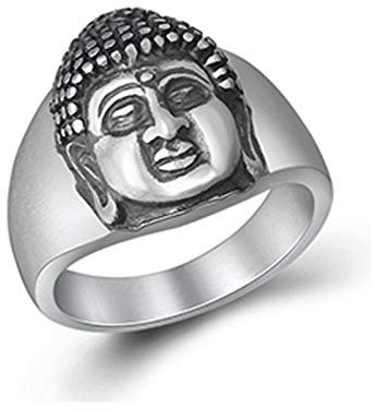 KnSam Ringe Herren 925 Silber Ring Herren Buddhistischer Ring Buddha Kopf 18Mm Aus 990 Silber Ring Punk Gothic Silver