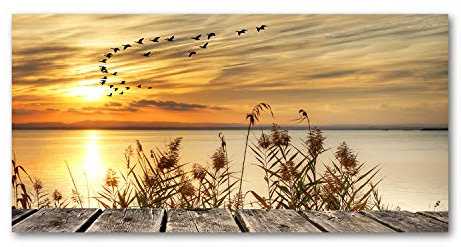 Tulup Peinture sur Verre trempé 140x70 décoration Murale Tableau Image - Pier Au Bord du Lac