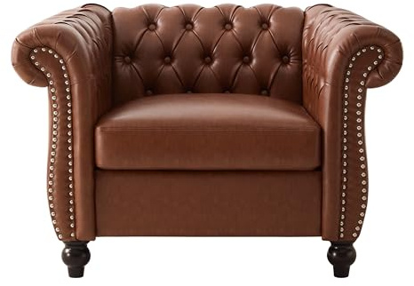 Lucine Traditional Chesterfield Club Chair, Cognac Brown and Dark Brown