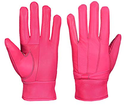 Gants en cuir pour femme avec doublure polaire douce et colorée en cuir véritable pour l'hiver - Rose - M/L