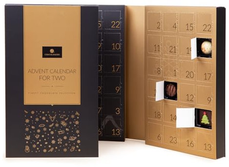 Adventskalender Schokolade - Weihnachtskalender für Paare - Geschenk Mann, Frau, Partner - Schoko Adventskalender für Zwei, Pärchen - mit Schokolade und Pralinen - Doppelt, 2 x 24 Stück