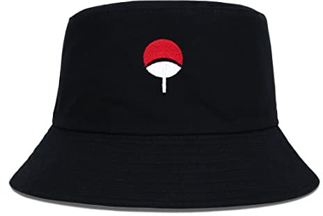 Roffatide Anime Symbol Fischerhüte Bestickter Hut Angelhut Reversible Double Side Wear Baumwolle Sonnenhut Schwarz