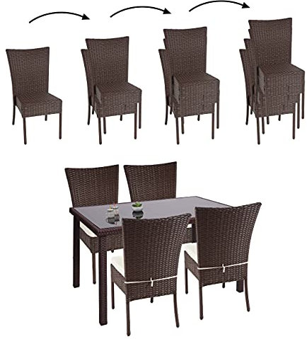 Mendler Poly-Rattan Garnitur HWC-G19, Sitzgruppe Balkon-/Lounge-Set, 4xStuhl+Tisch, 120x75cm - braun, Kissen Creme