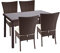 Mendler Poly-Rattan Garnitur HWC-G19, Sitzgruppe Balkon-/Lounge-Set, 4xStuhl+Tisch, 120x75cm - braun, Kissen Creme