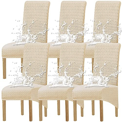 KELUINA XL Stuhlhussen,Universal Stretch Stuhlhussen 2er 4er 6er Set Stuhlbezug für Stuhl Esszimmer (Beige1, 6 Hussen)
