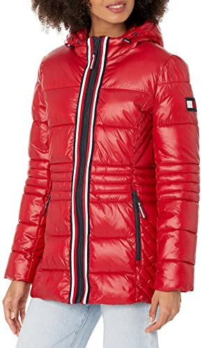 Tommy Hilfiger Short Puffer Jacket Piumino, Cremisi, L Donna