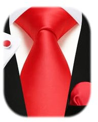 Enlision Rot Krawatte Herren Seide Hochzeit Krawatten und Einstecktuch mit Manschettenknöpfe Set Elegant Einfarbig Seidenkrawatte mit Taschentuch Business Party