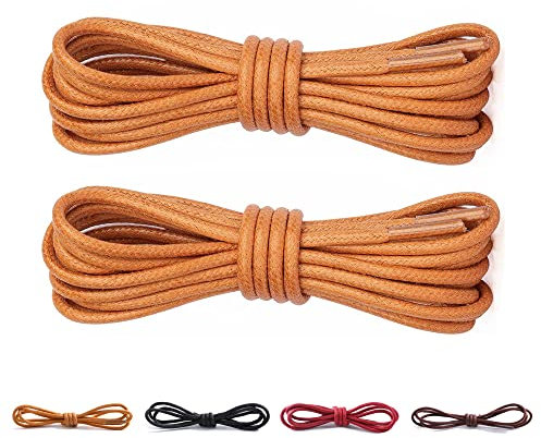 CCSOFTIME 2 Pares Cordones Redondos Encerados,Cortos Cordones Marrón Claro para Zapatos de Vestir Traje Oxford Botas,Cordoneras para Botines de Hombre Mujer Niños Adultos,Cordones Zapatos Vestir 90cm