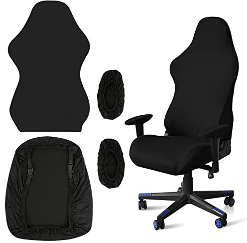 O'woda Gaming Stuhl Bezug, mit 4 Stück Armlehnenabdeckung Rückenlehnenabdeckung Sitzbezug, Abnehmbare Elastische Stuhlhussen Stuhlbezug Geeignet für Gaming Stühle Bürostühle (Ohne Stuhl - Schwarz)
