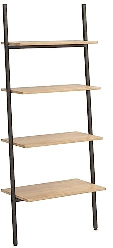 vidaXL Anlehnregal mit 4 Ablagen Bücherregal Büroregal Standregal Aktenregal Leiterregal Wandregal Bücher Regal Hellbraun Schwarz 64x34x150,5 cm