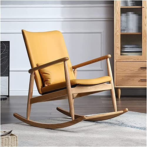 UPMSK Schaukelstuhl im europäischen Stil Massivholz Mikrofaser Leder Lazy Chair Schlafzimmer Wohnzimmer Balkon Lounge Chair 95X64x94cm(Color:Yellow)