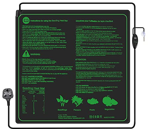 Hyindoor Set combinato di tappetini termici per piantine con termostato digitale per germinazione di semi, rettili, serre per infusione e incubazione, tappetino riscaldante 50 x 50 cm