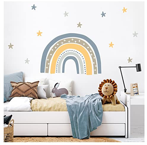 Little Deco Wandsticker Regenbogen blau Wandtattoo Sterne Babyzimmer Wandaufkleber Kinderzimmer Junge Deko DL926-1