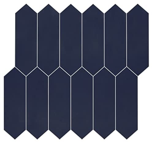 SUNWINGS Backsplash Tile for Kitchen Peel and Stick, Stone Composite Self Adhesive Tiles Long Hexagon Mosaic Wall Tile for Kitchen, 12 Inch x 11.22 Inch 10 Sheets Navy Blue