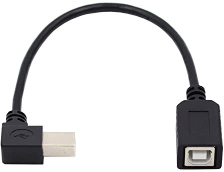 cablecc USB 2.0-Verlängerungskabel, Typ B, Stecker auf Buchse, 90 Grad, links abgewinkelt, für Drucker, Scanner, Disk, 20 cm