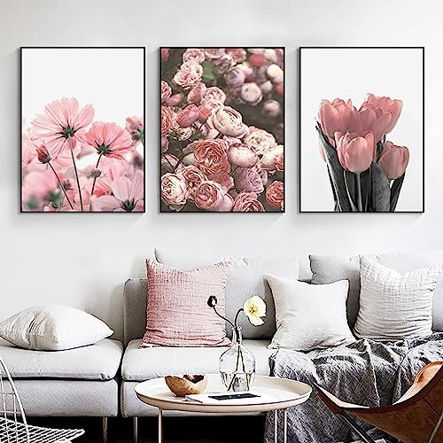 HTWLMM Leinwand Bilder Rosa Blumen Pfingstrose Poster Kunstdruck Wandbilder für Wohnzimmer Schlafzimmer Deko Rahmenlos (3X40X60CM)